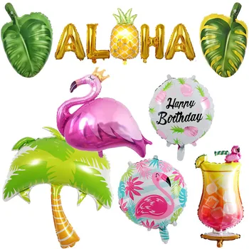 Havajská Balón 18-palcové Koleso Flamingo Fólie Ballon Flamingo poháre na Víno Leaf Baloon Hawaii Svadba Narodeniny Balon Dodávky