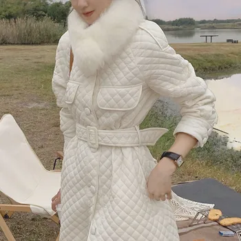 V Zime Dlhú Rovnú Srsť Kosoštvorec Vzor Bežné Krídla Ženy Parkas Vrecká Argyle Dlhé Kockované Bublina Bunda Indie Vintage Kabát