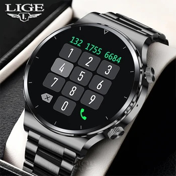 LIGE 2021 Nové Bluetooth Hovor Muži hodinky Oceľové pásmo Fitness sledovať tepovú frekvenciu, Krvný tlak Činnosť Tracker Smart hodinky Pre Mužov
