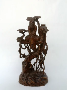 1919 objemné Zber Čína Staré Krušpán Ručne Vyrezávané Strom syn Bódhidharma Socha Dekorácie H 5.6 v