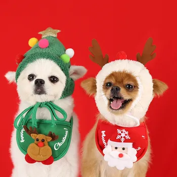 Nový Pes, Mačka Vianočné Hat Uterák Karikatúra Roztomilý Pet Bib Teddy Metóda Pomeranian Jesenné a Zimné Oblečenie, Šaty domáce zvieratá
