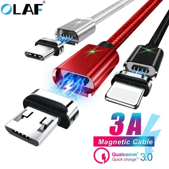 Olaf 3A Magnetické USB nabíjací Kábel USB Typu C, Rýchle Nabíjanie Kábel Pre iPhone 13 Xiao Magnet Nabíjačka, Micro USB, Typ C Kábel Kábel