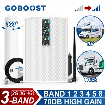 GOBOOST Signálu Celulárnej siete Zosilňovač Pre RV/Truck 2G, 3G, 4G Tri Band Booster 70 db 850 900 1700 1800 1900 mhz 2100 MHz Sieť Repeater