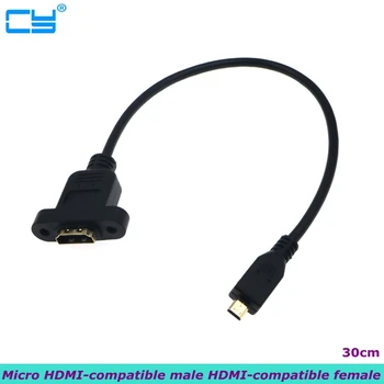 HD Micro kompatibilný s HDMI Samec na HDMI kompatibilné Žena S Otvory pre Skrutky na Zabezpečenie Panel Kábel Žena-D Male 30 CM
