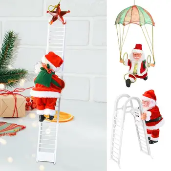 Vtipné Elektrické Vianočné Santa Visí Ozdoby Santa Claus Lezenie Rebríky Padák Plyšové Bábiky Hračky Dekorácie Zimná Dovolenka