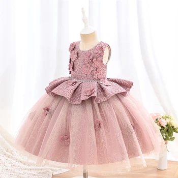 Yoliyolei Lesklé Strany Princezná Šaty Retro Formálne Oblečenie Vianočné Kvet Dievča 3D Vzor Elegantné Deti Šaty pre Dievčatá