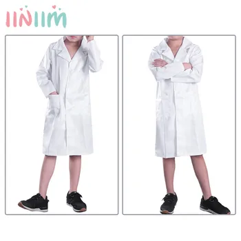 iiniim Unisex Chlapci Dievčatá Biela Lekár Jednotné Halloween Kostým Lab Oblečenie Kabát pre Fotografovanie Strany Košele