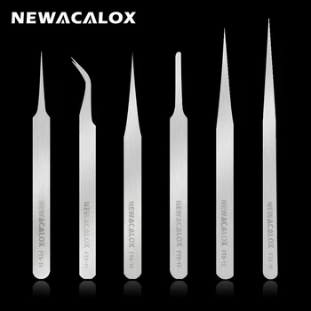 NEWACALOX 6Pcs Pinzety Auta Anti-statické Non-magnetické Pinzety Presných Pinziet Nastaviť pre Lab Šperky Plavidlá Spájkovanie Obočie