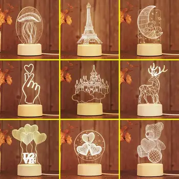 3D Lampy, Akryl Usb Led Nočné osvetlenie, Transparentné Neónové Lampy Vianočné Dekorácie Svetla pre Domáce Spálňa Narodeniny stolná Lampa