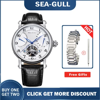 Seagull Business Hodinky pánske Mechanické náramkové hodinky Kalendár 50m Nepremokavé Kožené Muž Náramok Spona 819.317
