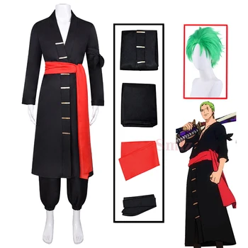Anime Cosplay Roronoa Zoro Cosplay Black Výkopu Nohavice Parochňu strany Kostým Oblečenie Celý Súbor