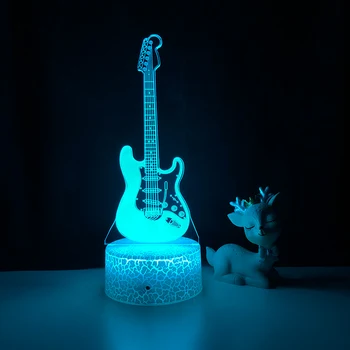 Hudobný Nástroj Nočné Led Svetlo 7 Farieb Zmena Spálňa Decor Svetlo Gitara Darček pre Deti Narodeniny Tabuľka Usb 3D Lampa