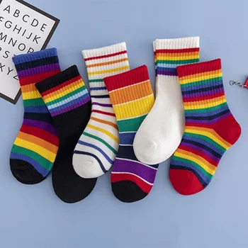 5 Párov/veľa Ponožky pre Deti Dúhy Ponožky Candy Farby Trubice Ponožky Deti Ponožky Deti, Chlapcov, Ponožky, Bavlnené Ponožky Ponožky pre Dievčatá