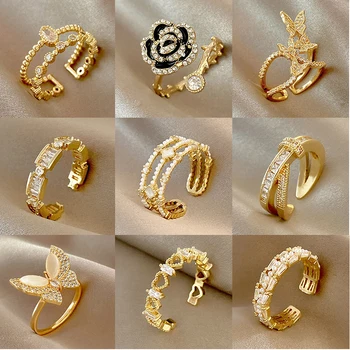 Uilz 13 Štýl Luxusná Zlatá Farba Zirkón Krúžky pre Ženy 2022 Vintage Otvoriť Krúžok Strany Spoločného Krúžok Módne, Elegantné Šperky Dary