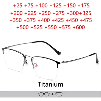 Móda Skutočný Titánu Okuliare Na Čítanie Muž Ženy Ultralight Pol Rám Okuliare Dioptrické Business Vysokej Kvality +125 +175 +225