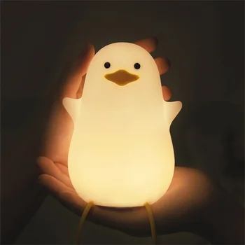 LED Nočné Lampy Cartoon Silikónové Roztomilé Kačica USB Nabíjateľné Spanie Ľahký Dotyk Snímača Načasovanie Spálňa Nočná Lampa pre Dieťa Darček