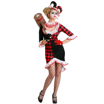 Viac Karneval, Halloween Lady Cirkus Poker Klaun Kostým Klasické Blázon Zlo Pennywise Playsuit Cosplay Maškarný Party Šaty