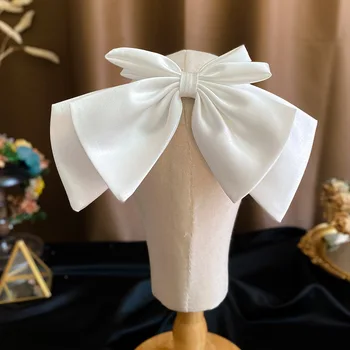 Svadobné Biely Satén Luk Barrettes Svadobné Strane Klip Headdress Elegantné doplnky do vlasov pre ženy