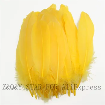 50-200 prírodné husacie perie 15-20 CM farbené zlato žltá DIY plavidlá, šperky, oblečenie perie