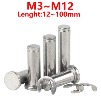 1~5 ks 304 Nerezovej Ocele Pin Plochou Hlavou Štrbinový Kolík Poistný Kolík Polohy Valcové PinWith Poistný krúžok M4 M5 M6 M8 M10 M12