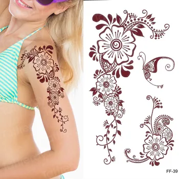 Ženy Dievča Veľké Rameno Falošné Tetovanie, Dočasné hnedé Mandala Kvet Henna India Tetovanie Nálepky Tetovanie body art Dreamcatcher hrudnej kosti