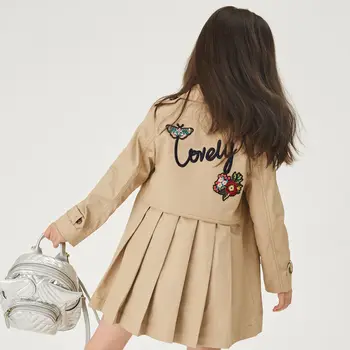 22 nových dospievajúce dievčatá dvojité breasted zákopy srsti kórejské deti jar jeseň girl vyšívaný kabát módne oblečenie