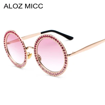 ALOZ MICC 2018 Ženy, Okrúhle slnečné Okuliare Luxusné Crystal Diamond Slnečné Okuliare Ženy Odtiene Hliníkový Rám Oculos UV400 Q518