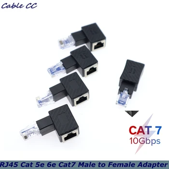 Vysoko kvalitné 90 stupňov nahor, nadol, doľava, doprava, RJ45 Cat 5e 6e Cat7 mužov a žien Lan Ethernet sieťový adaptér predĺženie