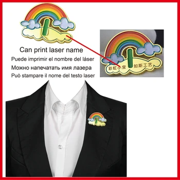 Prispôsobenie Rainbow odznak kolíky,Vlastný laser tlačený text, meno prázdne kovové odznak brošňa, DIY mäkké smalt pamätný odznak