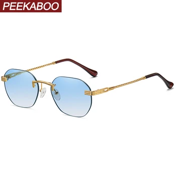 Peekaboo hnedé frameless zlato kov dámske slnečné okuliare bez obrúčok gradient objektív modrá módne slnečné okuliare pre mužov uv400 lete 2021