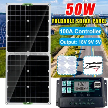 50W Solárny Panel 12V Monokryštalické USB Power Prenosné Vonkajšie Solárne pre Kempovanie Turistika Cestovná Nabíjačka Telefónu w/ Controller