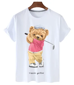 Kvalitný Golf Medveď Tlač Bavlna-Krátke rukávy O-krku Voľné Ležérny Top T-shirt Ženy Nadrozmerné T-tričko, Polovičný Rukáv S-3XL