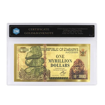 Zimbabwe Zlato Bankntoes Jeden Myrillion Dolárov 24k Pozlátený Papierové Peniaze Mene Zákona Poznámka Zlatého Falošné Peniaze Zbierky na Darčeky