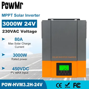 PowMr 3200VA 3000W Solárny Invertor 24V Postavený v MPPT 80A Solárny Regulátor 230VAC Sa-dať Napätie Max PV 450VDC Podpora WIFI