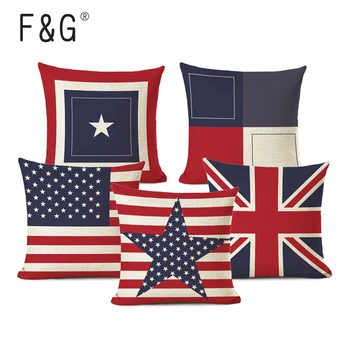 Anglicko-Americké Vlajky Vankúš Bavlnená posteľná Bielizeň Dekoratívny Vankúš Stoličky Sedadlá Britský štýl Vankúše Prípade Modré Červené Geometrické