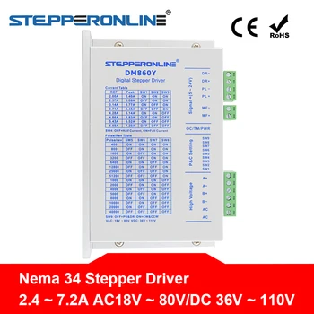 Digitálny Stepper Ovládač 2.4-7.2 A AC18V-80V/36V DC-110V pre Nema 34 Stepper Motor DM860Y