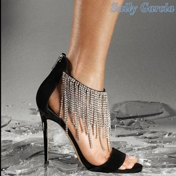 Lesk LadiesFringe Drahokamu Luxusné Sandále Najnovšie Späť Na Zips Moderné Pevné Jedinečný Základné Pódium Žena Hot Predaj Letné Topánky