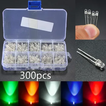 300pcs LED najrôznejších kit 5 mm 3 mm LED svetlá zmiešané farby biela žltá červená zelená modrá