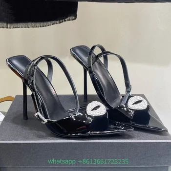 Crystal Bling Bling Pery Sandále Ukázal Prst Stiletto Vysokým Podpätkom Patent Kožené Sandále Drahokamu Lesklé Topánky Plytké Ženy Obuvi